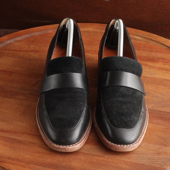 Madewell Shoes WMS SZ 6.5 BLK The Alex Heeled Loafer Leather Minimalist Slip On - Picture 2 of 14